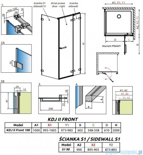 Radaway Arta Kdj II kabina 100x90cm prawa szkło przejrzyste 386455-03-01R+1386042-03-01R+386021-03-01