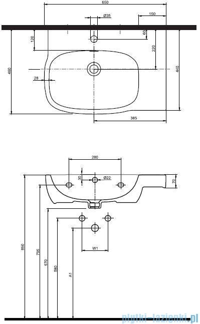 Koło Style Umywalka asymetryczna 65cm z otworem Prawa L21765000