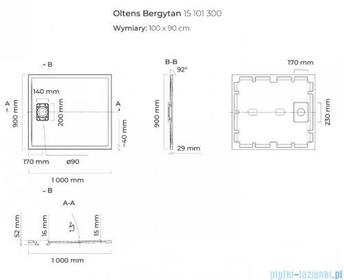 Oltens Bergytan brodzik prostokątny 120x90 cm RockSurface biały 15104000