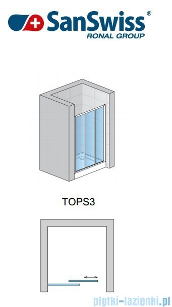 SanSwiss Top-Line TOPS3 Drzwi 3-częściowe 80cm profil biały TOPS308000407