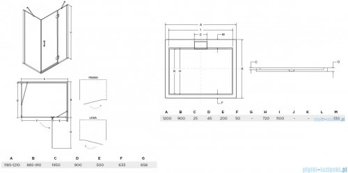 Besco Viva kabina prostokątna prawa z brodzikiem i syfonem 120x90cm przejrzyste VPP-129-195C/BAX-120-90-P