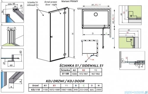 Radaway Essenza Kdj kabina 110x100cm prawa szkło przejrzyste 1385041-01-01R/1384052-01-01