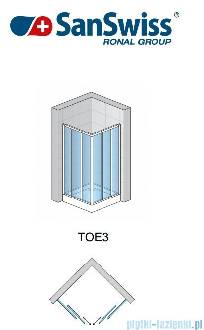 SanSwiss Top-Line TOE3 Wejście narożne 3-częściowe 75cm profil biały Prawe TOE3D07500407