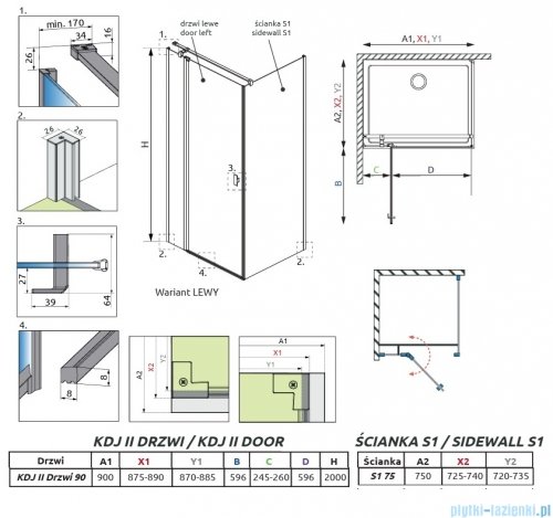 Radaway Nes 6 Kdj II Brushed Light Gold kabina 90x75cm lewa szczotkowane jasne złoto 10032090-98-01L/10039075-01-01