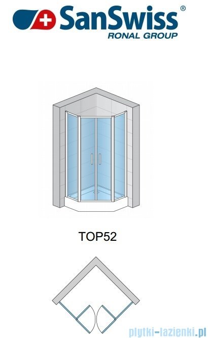 SanSwiss Top-Line Pięciokątna kabina prysznicowa TOP52 z drzwiami otwieranymi 100x100cm pas/połysk TOP5270805051