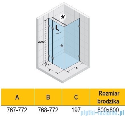 Riho Scandic NXT X203 kabina prysznicowa prawa 80x80cm chrom G001054120