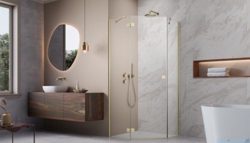 Radaway Essenza Ptj Brushed Gold kabina pięciokątna 90x100cm lewa szkło przejrzyste 1385010-99-01L/1385056-01-01