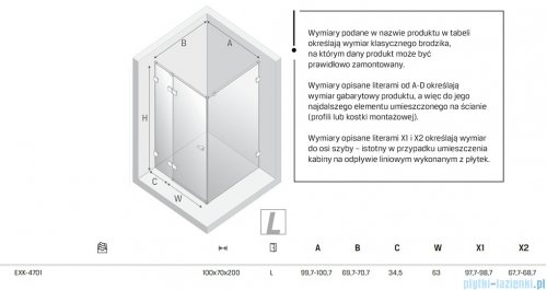 New Trendy Eventa Gold Shine kabina prysznicowa prostokątna 100x70x200 cm lewa przejrzyste Złoty połysk EXK-4701