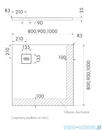 Schedpol Schedline Protos Grey Stone brodzik kwadratowy 90x90x3,5cm 3SP.P1K-9090/S/ST-M1/S/ST
