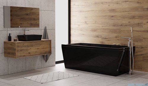 Besco Vera wanna czarna 170x75cm wolnostojąca z przelewem #WKV-170-WO-CZ