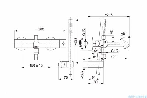 KFA MOZA CHROM bateria wannowa pozioma z natryskiem punktowym PREMIUM 5034-520-00