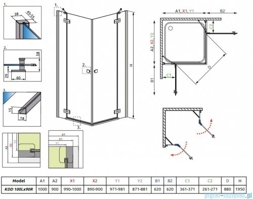 Radaway Kabina prysznicowa Almatea Kdd 100x90 szkło przejrzyste 32182-01-01N