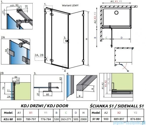 Radaway Essenza Pro Brushed Nickel Kdj kabina 80x90cm lewa szczotkowany nikiel 10097080-91-01L/10098090-01-01