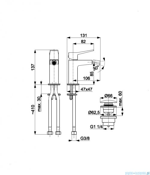 KFA MALAGA ROSE GOLD bateria bidetowa różowe złoto szczotkowane 4527-015-34
