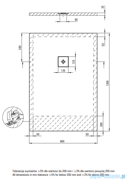 Deante Silia Brodzik akrylowy prostokątny 130x90 cm biały KSKA00913B