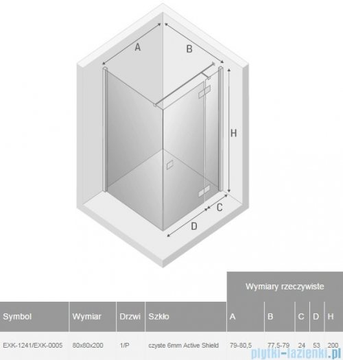 New Trendy Reflexa 80x80x200 cm kabina kwadratowa prawa przejrzyste EXK-1241/EXK-0005