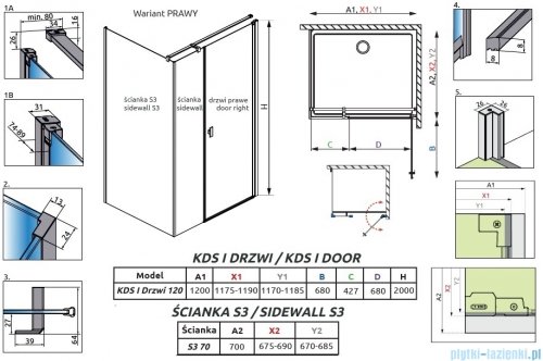 Radaway Nes Kds I Brushed Nickel kabina 120x70cm prawa szczotkowany nikiel 10023120-91-01R/10043070-91-01