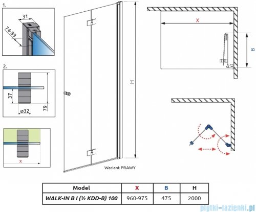 Radaway Nes 6 Brushed Copper KDD B kabina walk-in 100cm prawa szczotkowana miedź szkło przejrzyste 10024100-93-01R