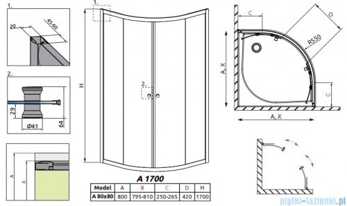 Radaway Classic A Kabina prysznicowa półokrągła z drzwiami przesuwnymi 80x80x170 szkło satinato profile białe 30011-04-02