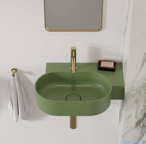 Omnires Ovo M+ umywalka nablatowa/wisząca prawa 55x38 cm olive mat OVO555UWPOL