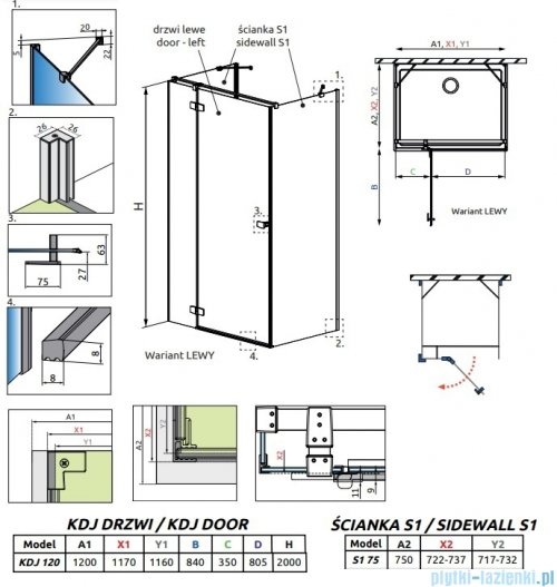 Radaway Fuenta Kdj+S kabina 75x120x75cm lewa chrom połysk szkło przejrzyste 1384049-01-01/1384024-01-01L/1384049-01-01