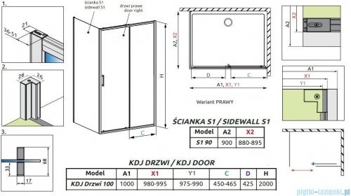 Radaway Premium Pro Black Kdj kabina 100x90cm prawa czarny mat/szkło przejrzyste 1015100-54-01R/1016090-54-01