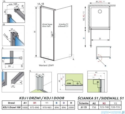 Radaway Nes 6 Kdj I Brushed Light Gold kabina 100x75cm lewa szczotkowane jasne złoto 10022100-98-01L/10039075-01-01