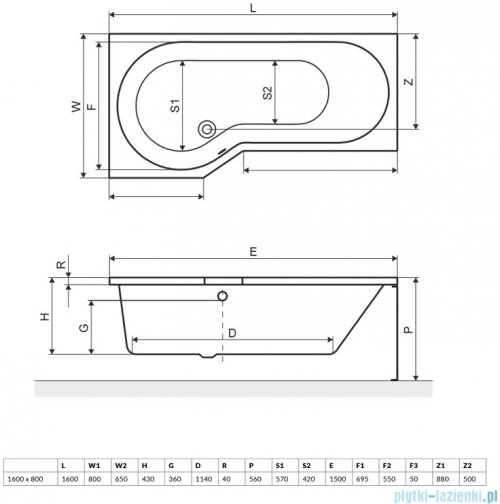 Excellent Be Spot wanna narożna 160x80 cm biała prawa WAEX.BSP16WH