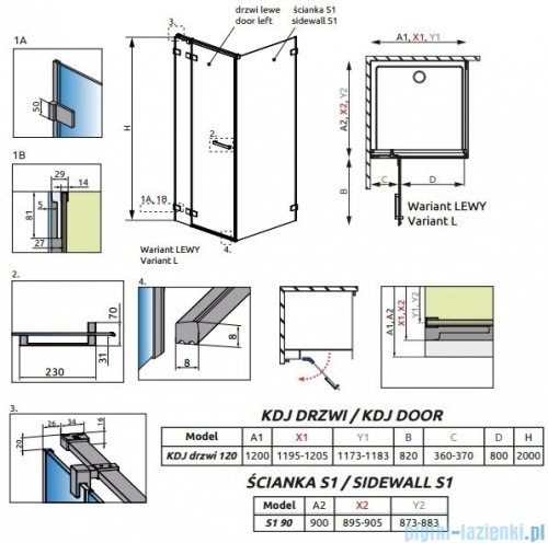 Radaway Euphoria KDJ Kabina prysznicowa 120x90 lewa szkło przejrzyste + brodzik Argos D + syfon 383812-01L/383240-01L/383050-01/4AD912-01