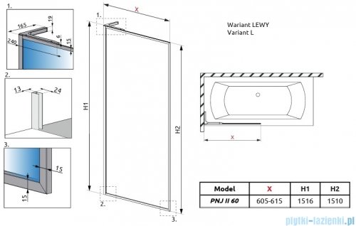 Radaway Modo F SL Brushed Gold PNJ II parawan nawannowy 60cm lewy szczotkowane złoto/przejrzyste 10406060-99-01L