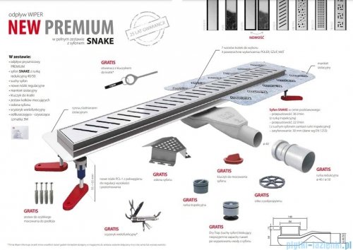Wiper New Premium Revers Odpływ liniowy z kołnierzem 90 cm szlif syfon snake 500.0251.02.090