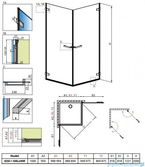 Radaway Arta Kdd I kabina 100x90cm szkło przejrzyste 386062-03-01L/386061-03-01R