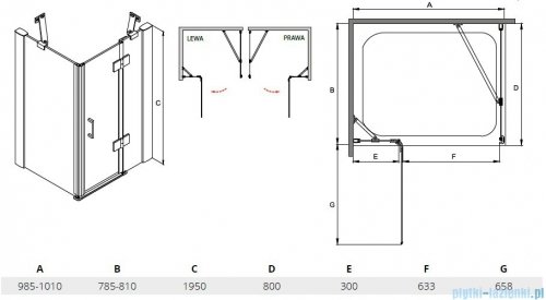 Besco Viva kabina prostokątna prawa 100x80x195cm przejrzyste VPP-100-195C