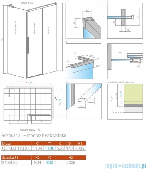 Radaway Idea 8 QL XL Kdj kabina 110x80cm prawa szkło przejrzyste 10560567-01-01R/10570522-01-01/10580080-01-01L