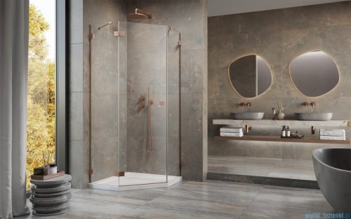 Radaway Essenza Pro Brushed Copper Ptj kabina pięciokątna 100x100 lewa szczotkowana miedź 10100000-93-01L/10100300-01-01