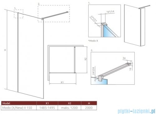 Radaway Modo New II kabina Walk-in 150x200 szkło przejrzyste 389154-01-01