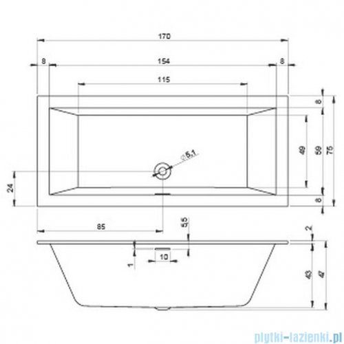 Riho Rethink Cubic 170x75cm wanna prostokątna + syfon + nóżki B105001005/207093