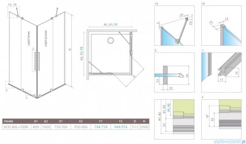 Radaway Furo KDD kabina 80x100cm szkło przejrzyste 10105080-01-01L/10105100-01-01R