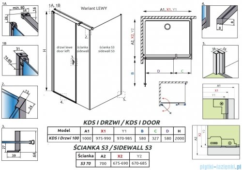 Radaway Nes Kds I Brushed Nickel kabina 100x70cm lewa szczotkowany nikiel 10023100-91-01L/10043070-91-01
