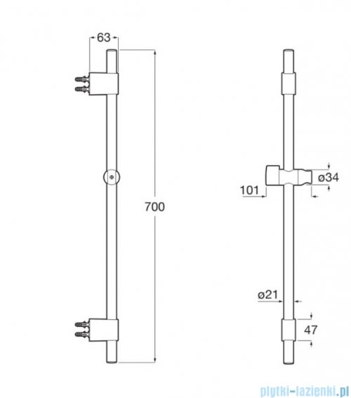 Roca Sensum drążek prysznicowy 70 cm Titanium Black (Everlux-PVD) A5B0709CN0