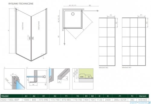 Radaway Nes Black Kdd I Factory kabina 100x80cm rysunek techniczny