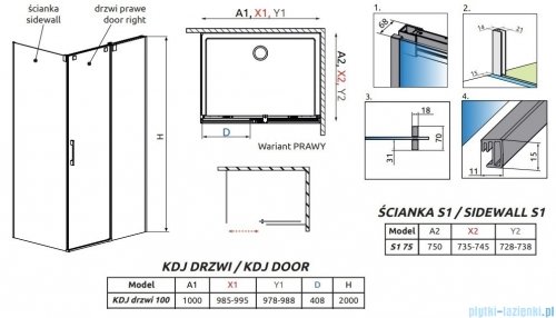 Radaway Espera Pro Kdj kabina 100x75cm prawa przejrzyste 10090100-01-01R/10092100-01-01R/10093075-01-01