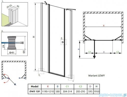 Radaway Eos II DWJS Drzwi prysznicowe 120x195 lewe szkło przejrzyste 3799454-01L