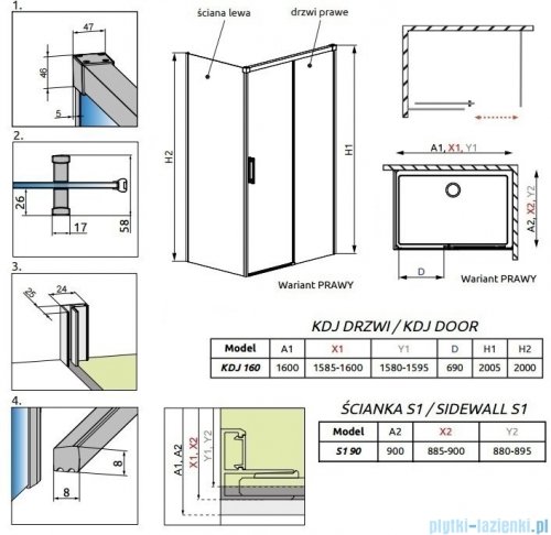 Radaway Idea Kdj Brushed GunMetal kabina 160x90cm prawa szczotkowany grafit 387046-92-01R/387050-92-01L
