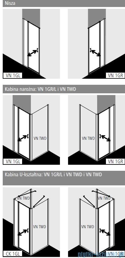 Vitalle NOLA drzwi wahadłowe 1-skrzydłowe z polem stałym prawe 110 cm czarne VN1GR110203PK