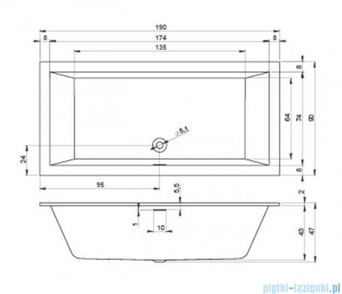 Riho Rethink Cubic 190x90cm wanna prostokątna + syfon biała matowa B109001105