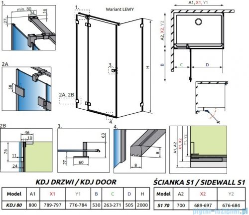 Radaway Essenza Pro Black Kdj kabina 80x70cm lewa czarny mat/szkło przejrzyste 10097080-54-01L/10098070-01-01