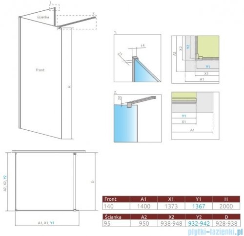 Radaway Modo New IV kabina Walk-in 140x95 szkło przejrzyste 389644-01-01/389095-01-01