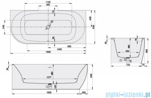 Sanplast Loft Line wanna asymetryczna Prawa WAL(P)/LOFT 180x80 cm biała 610-500-1250-01-000