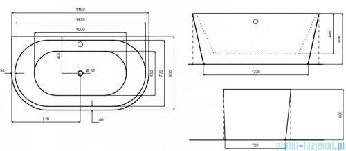 Besco Vica New wanna 150x80cm wolnostojąca przyścienna z odpływem klik-klak chrom z napełnieniem przez przelew #WAS-150VNN
